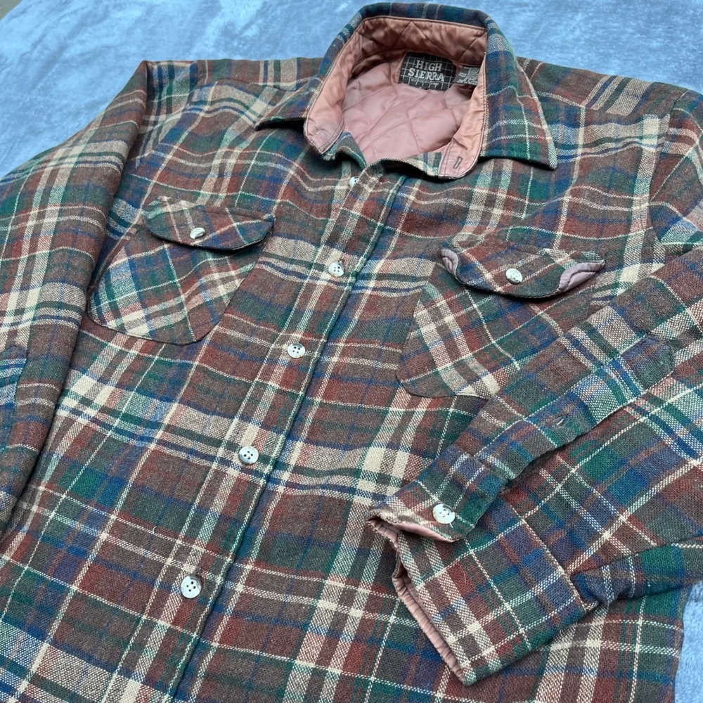 Vtg High Sierra Mervyns Quilt Lined Flannel Shirt Jacket Wool Plaid Men Large L